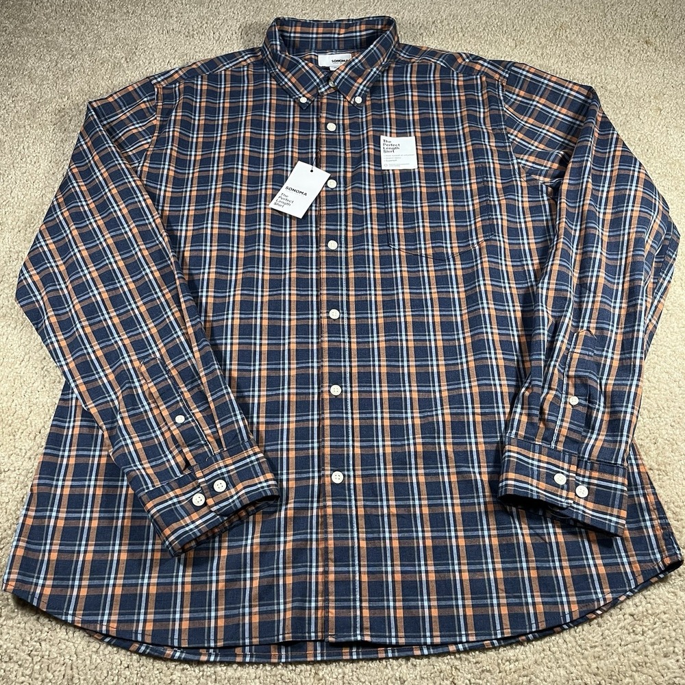 Sonoma Good For Life Button Down Shirt XL Men's Plaid Long Sleeve NWT Stretchy